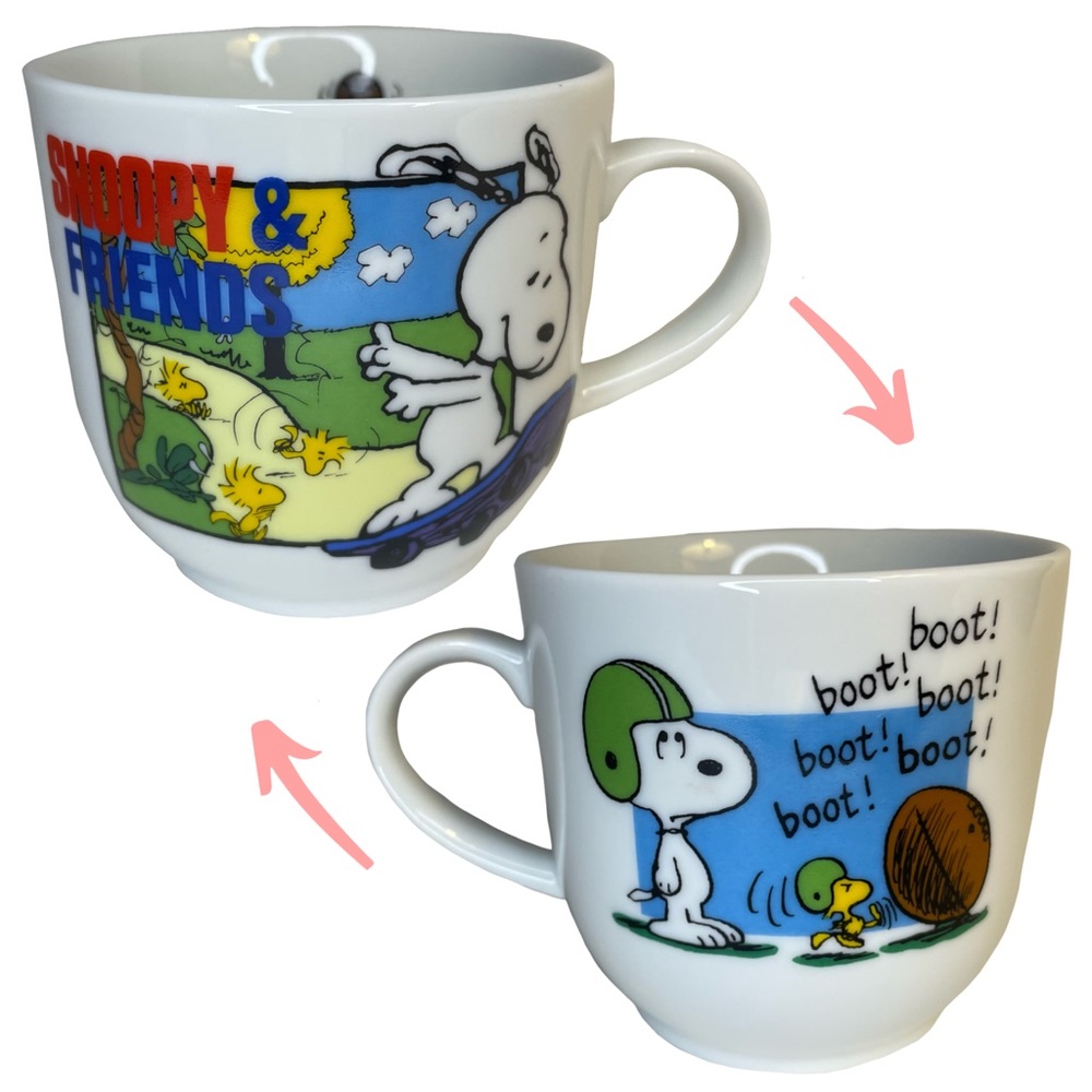 RARE 1965 "Snoopy and Friends" Woodstock Skateboard Basketball Football Mug